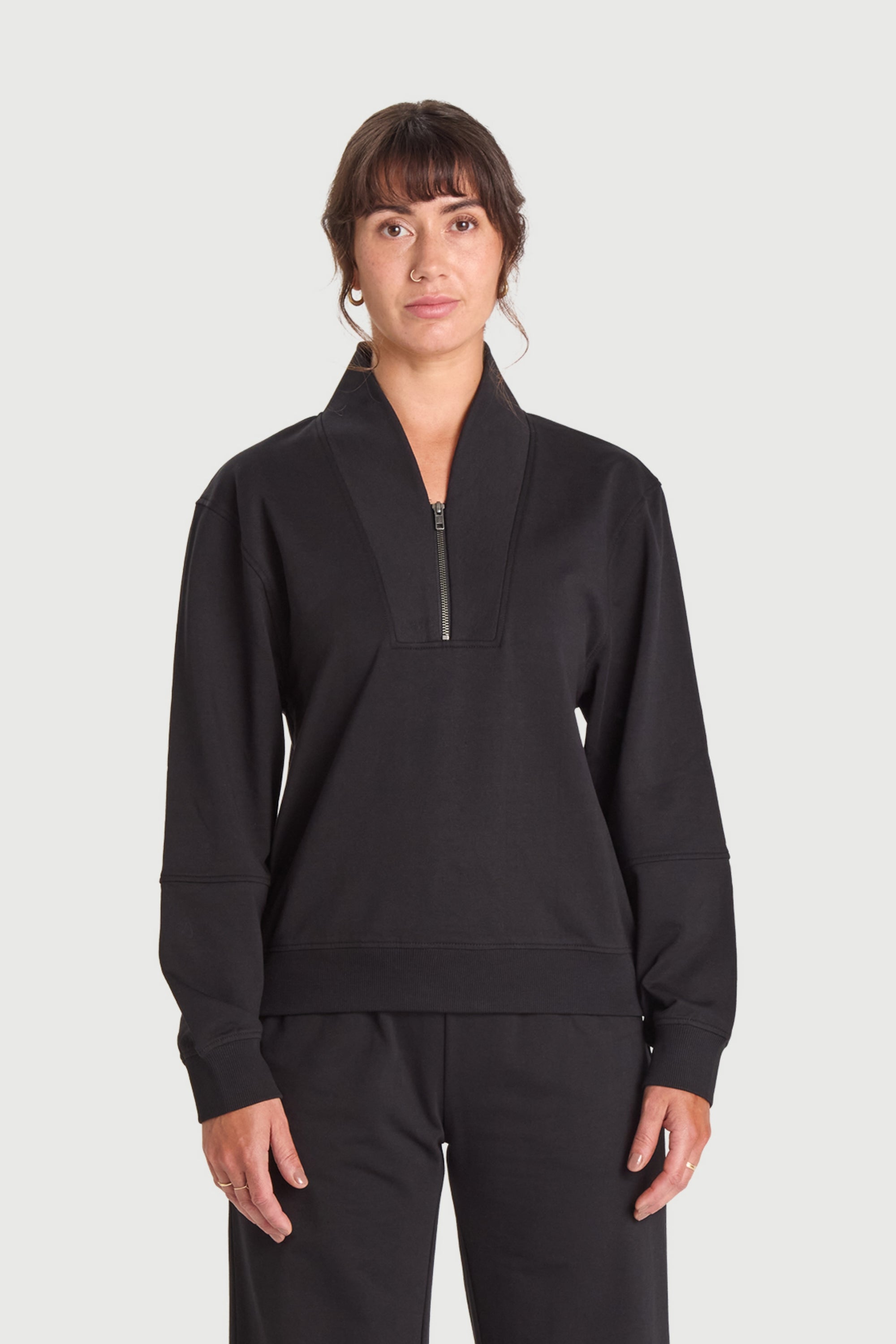 Felpa collo alto in Cotone Biologico con Half Zip