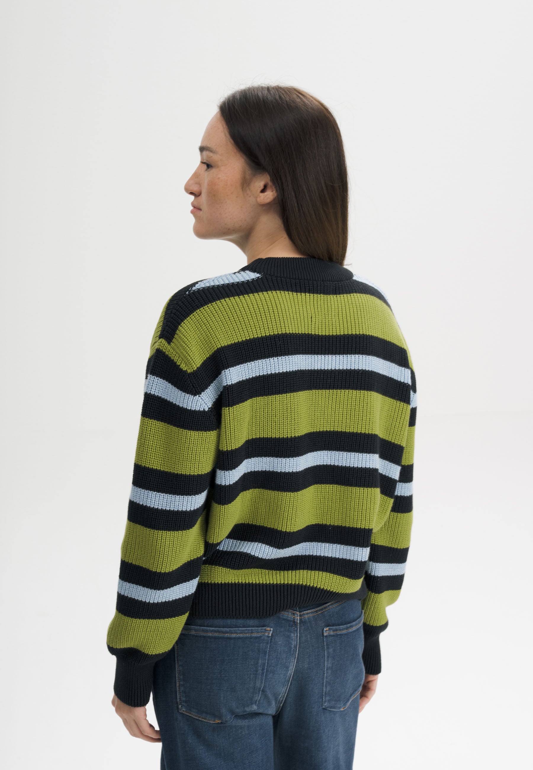 Maglione girocollo a costine in 100% caldo cotone organico