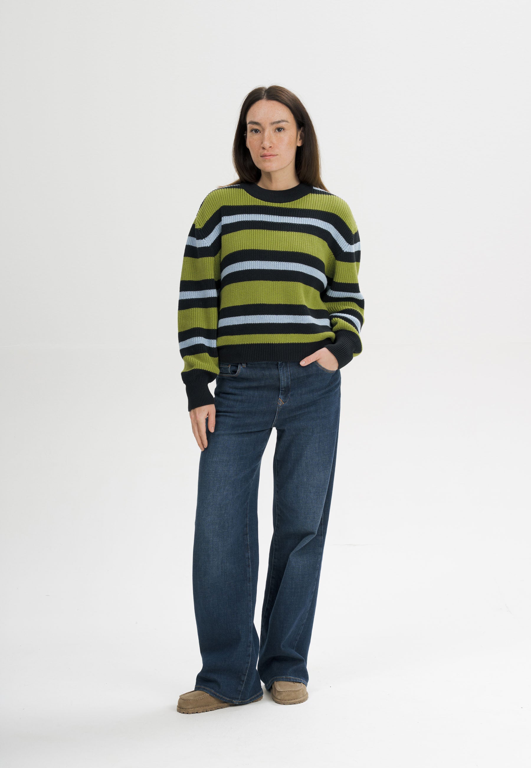 Maglione girocollo a costine in 100% caldo cotone organico