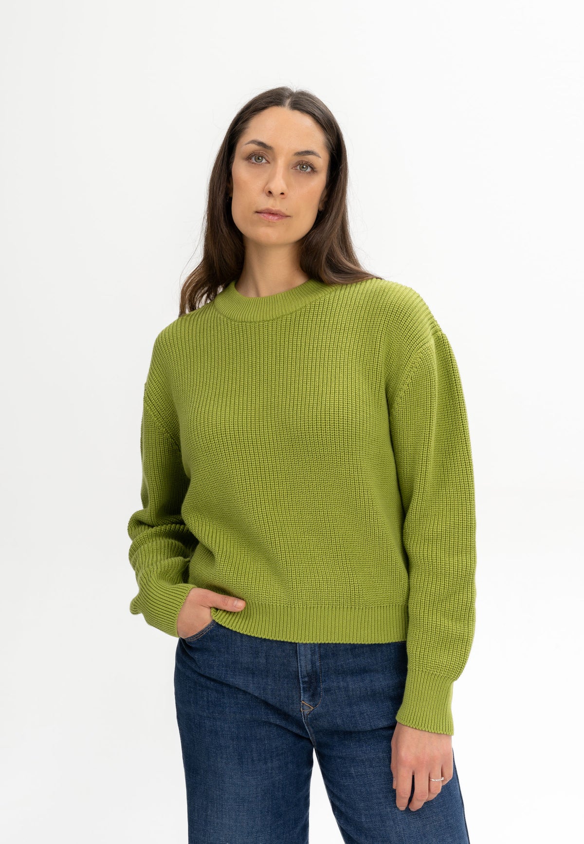 Maglione girocollo a costine in 100% caldo cotone organico