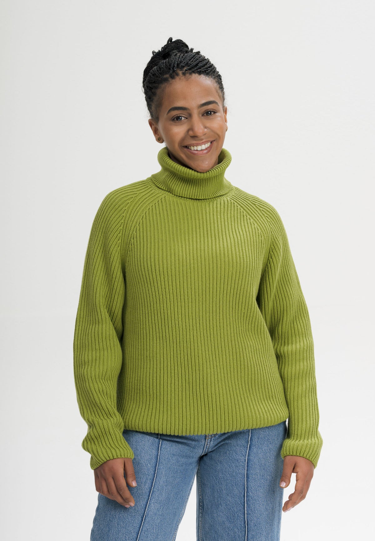 Maglione a collo alto a coste in 100% Cotone Organico