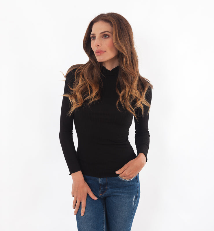 Lupetto scollo a V in TENCEL™ cashmere costina a manica lunga - CASAGIN