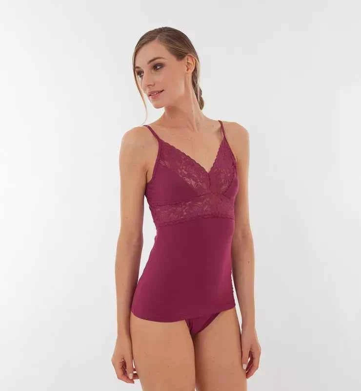 Canottiera in tessuto naturale e pizzo biodegradabile