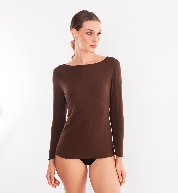 Pullover mit U-Boot-Ausschnitt aus TENCEL™ Kaschmir und langen Ärmeln