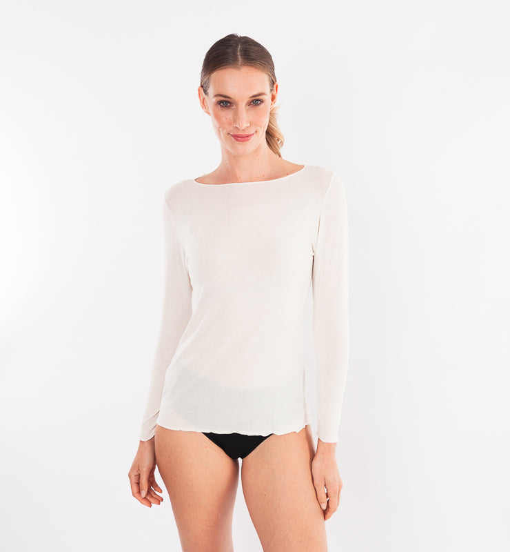 Maglia scollo barchetta in TENCEL™ cashmere a maniche lunghe