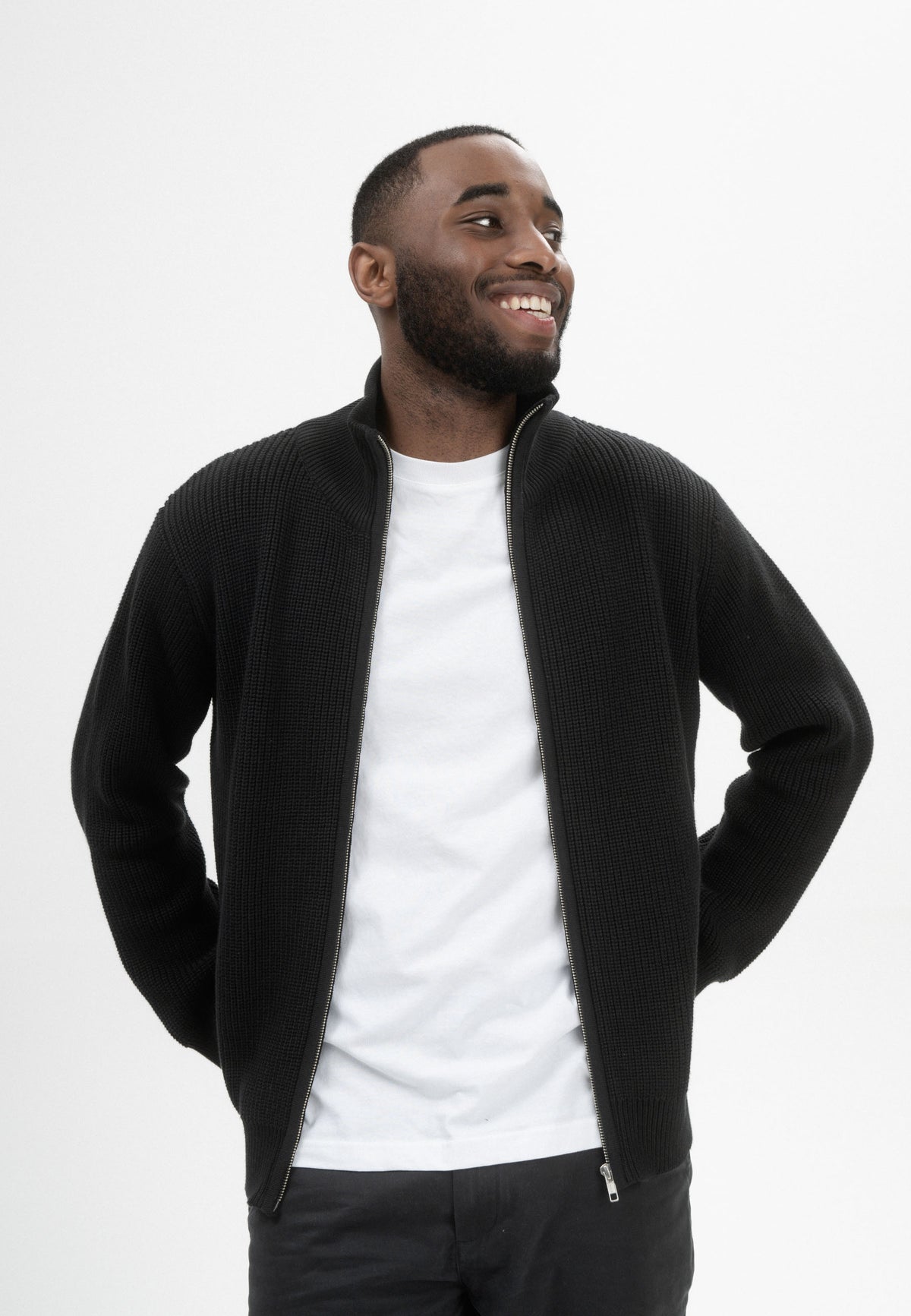 Giacca uomo in Cotone Biologico GOTS – Rib Knit con Zip
