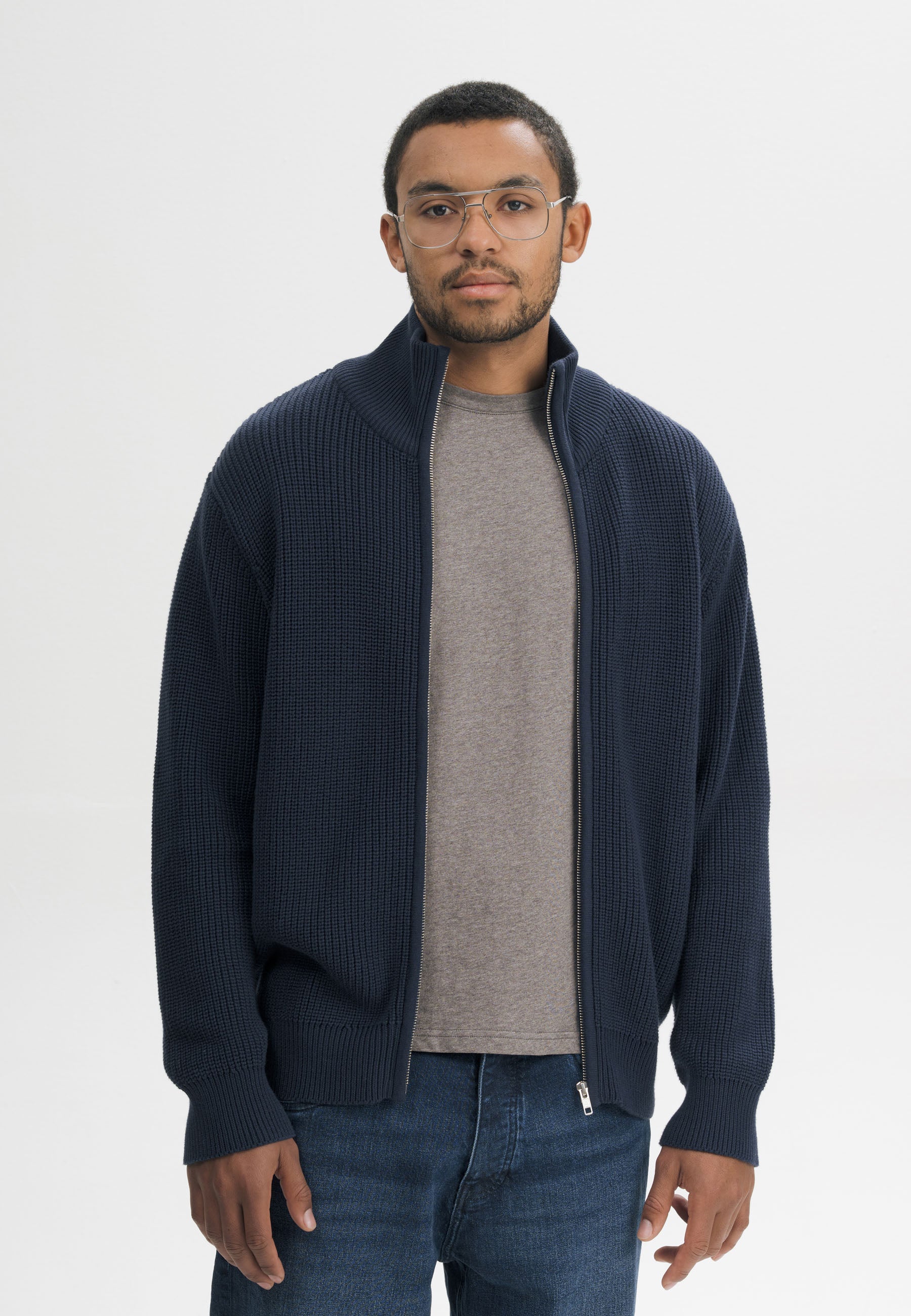 Giacca uomo in Cotone Biologico GOTS – Rib Knit con Zip