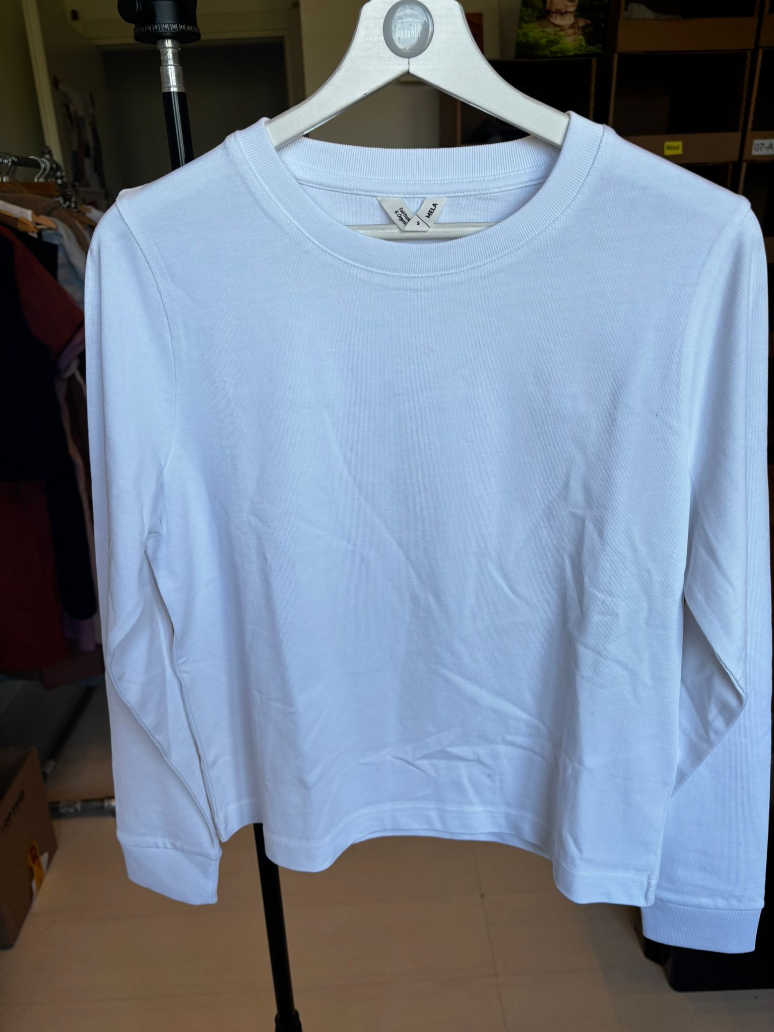 Maglia maniche lunghe con polsini in cotone organico pensante bianca