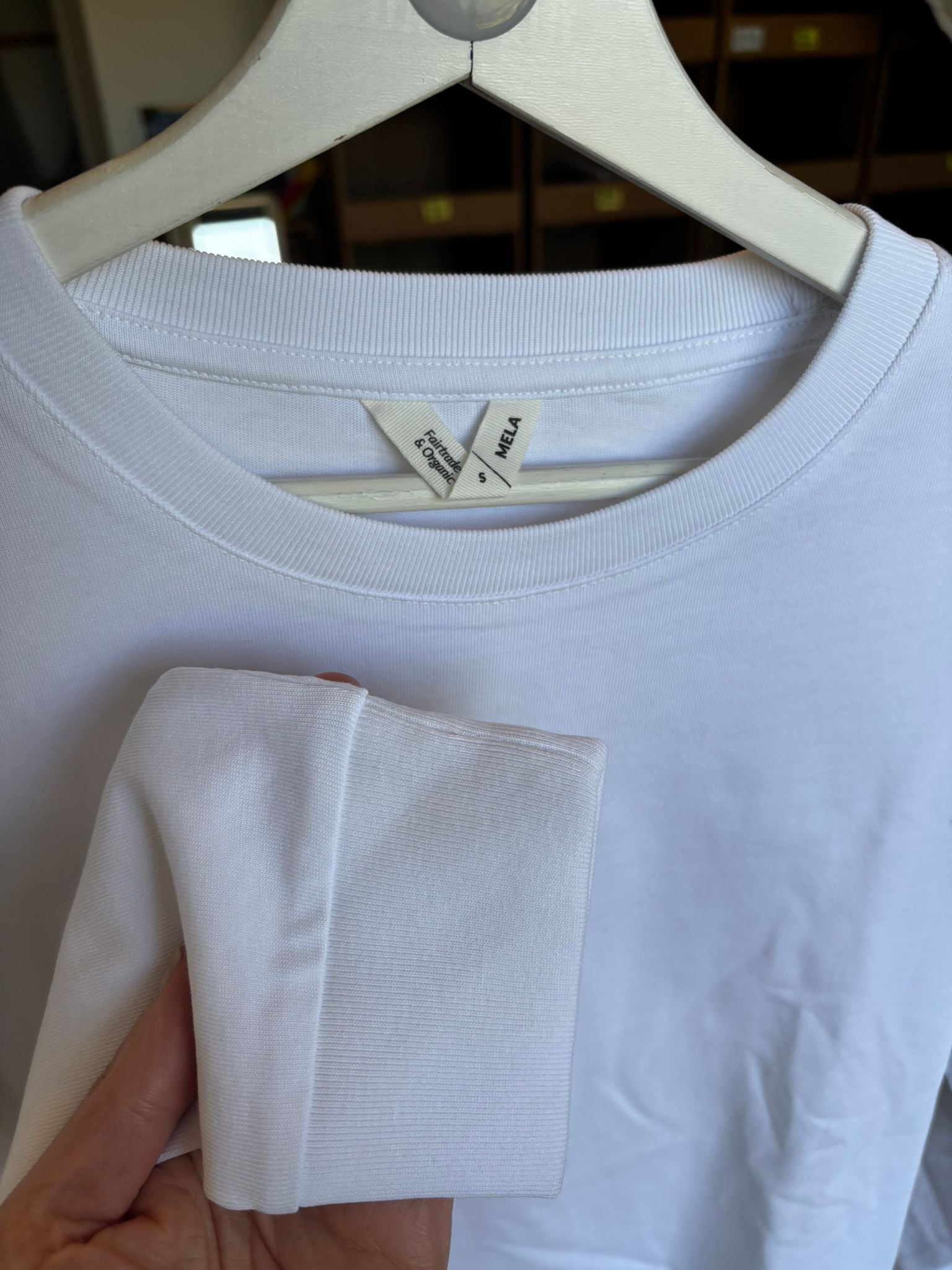 Maglia maniche lunghe con polsini in cotone organico pensante bianca