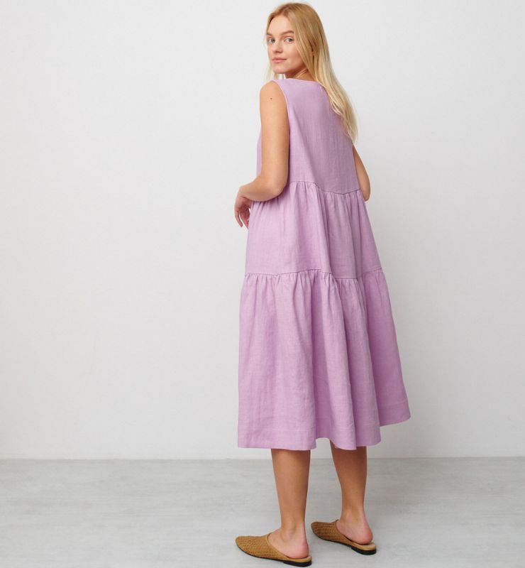 Abito Midi in Lino Naturale Donna – Smanicato con Tasche