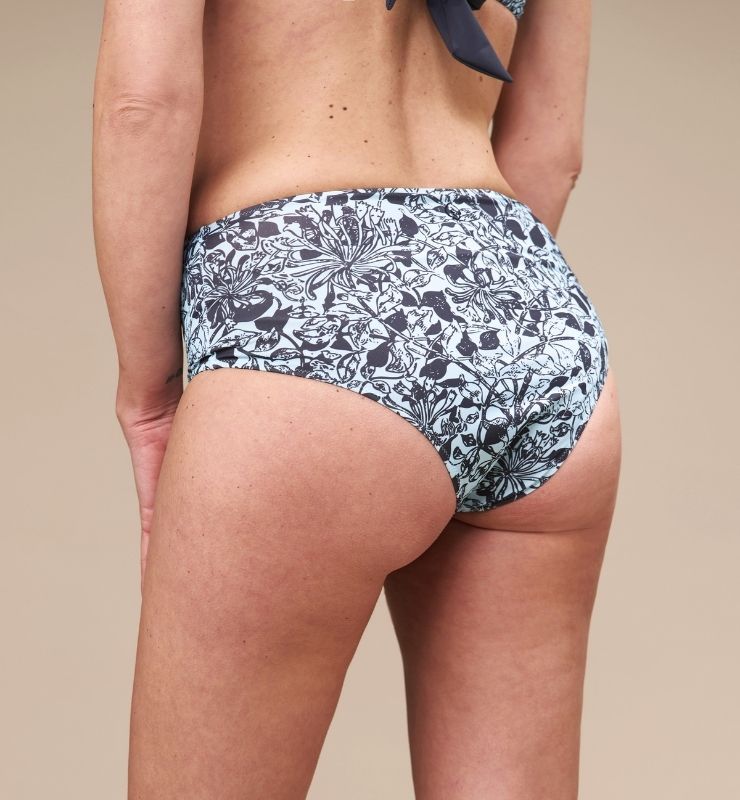 High-waisted eco bikini briefs with floral pattern in ECONYL® regenerated nylon