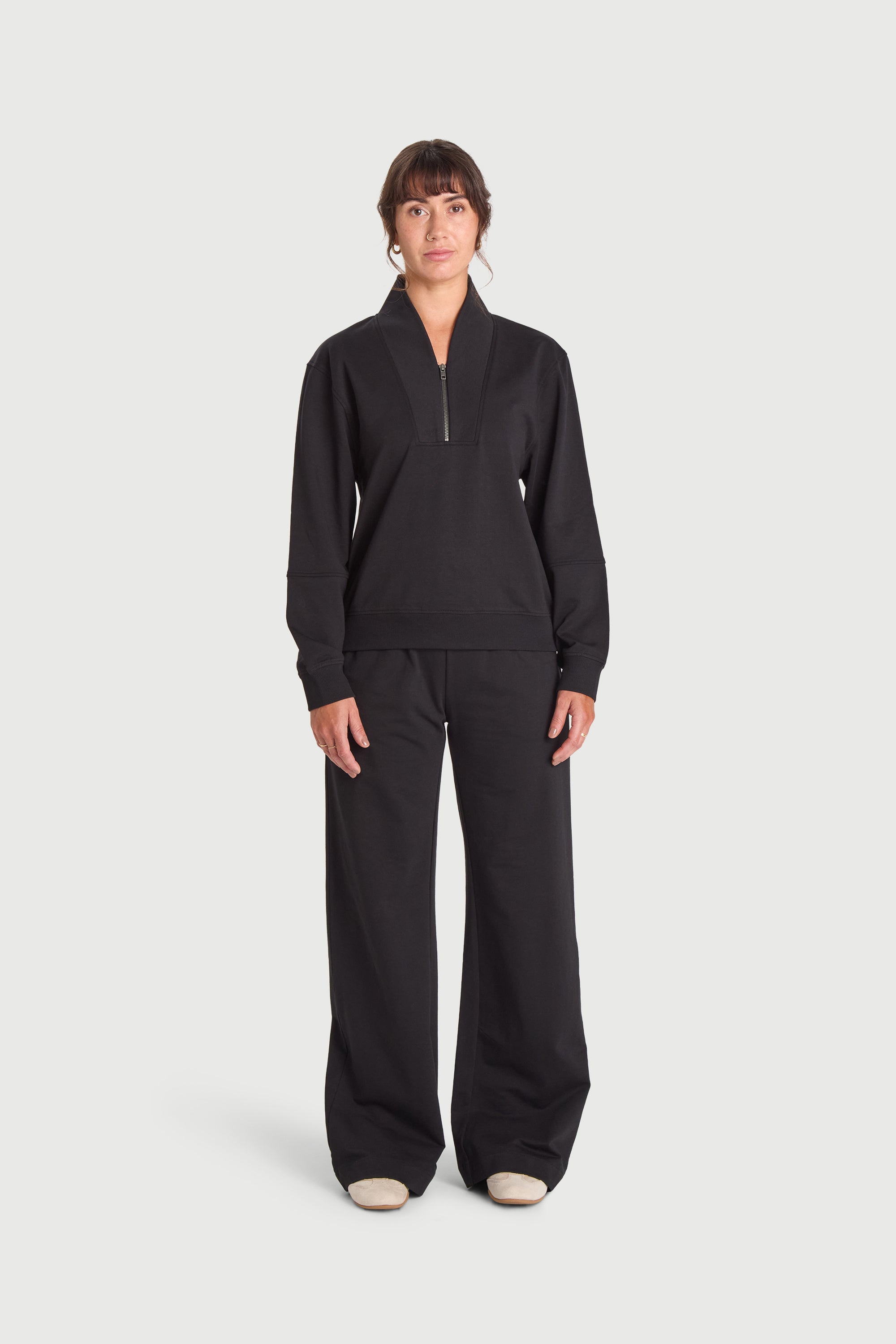 Felpa collo alto in Cotone Biologico con Half Zip