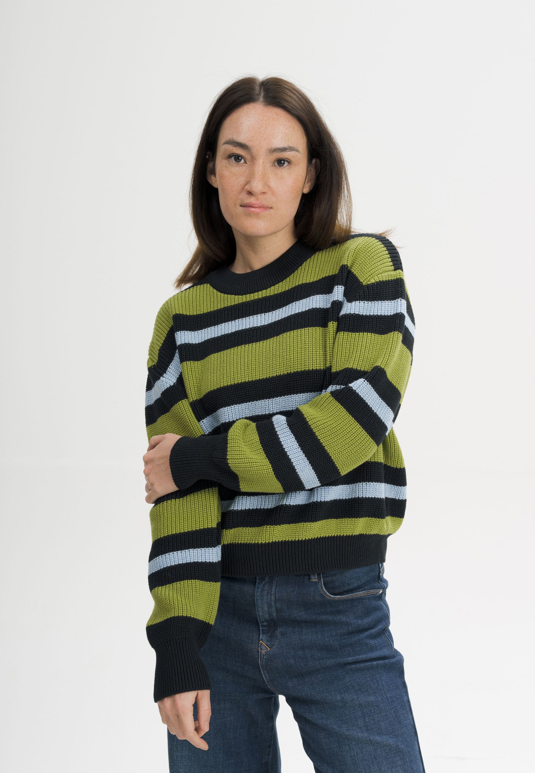 Maglione girocollo a costine in 100% caldo cotone organico
