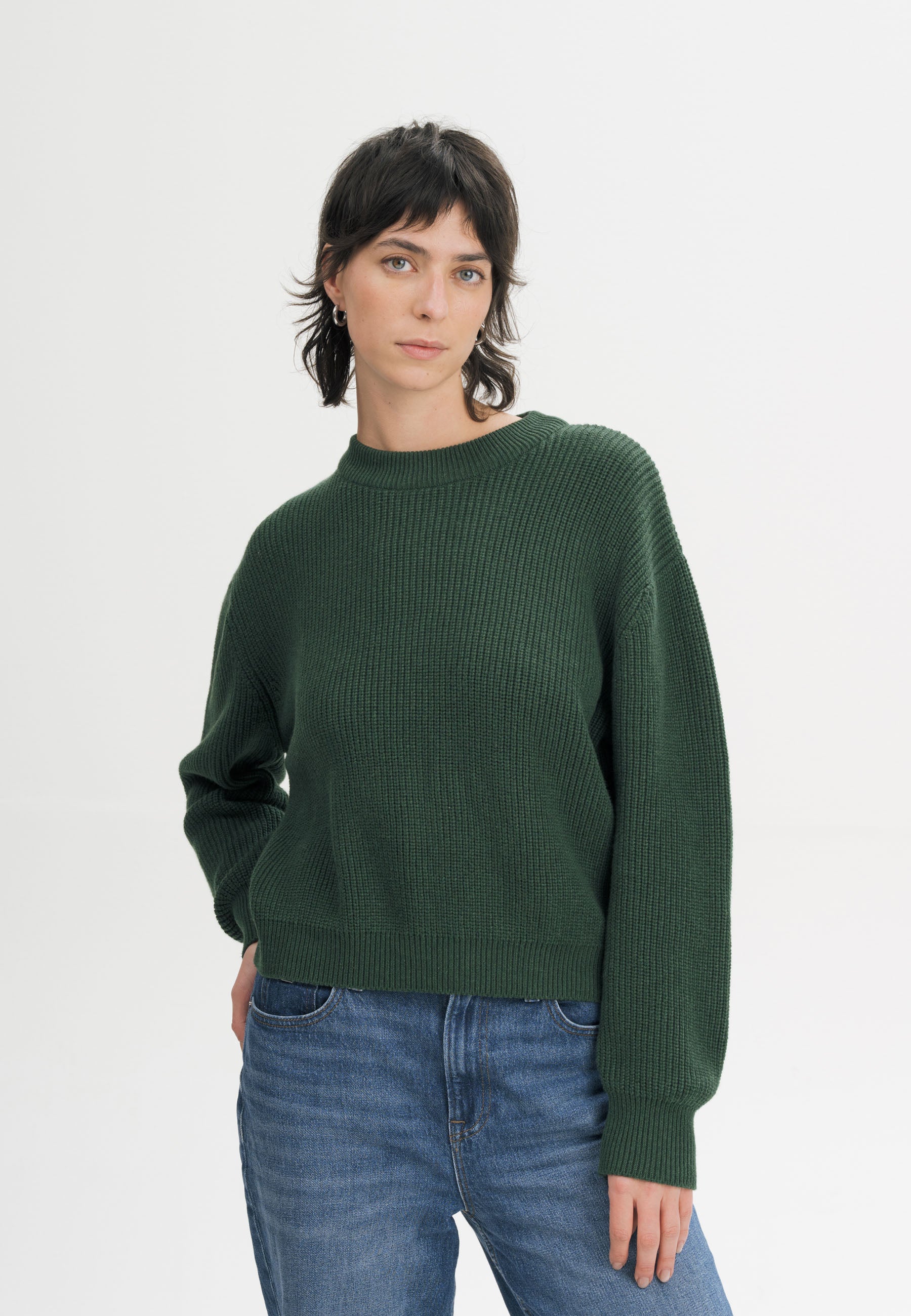 Maglione girocollo a costine in 100% caldo cotone organico