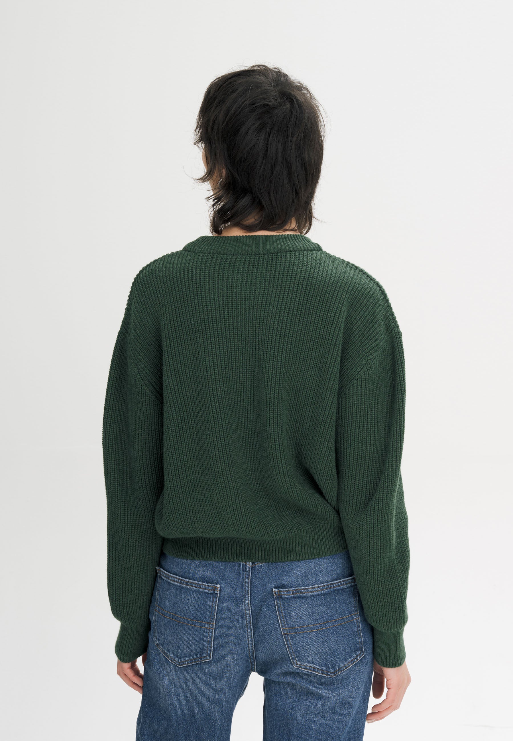 Maglione girocollo a costine in 100% caldo cotone organico