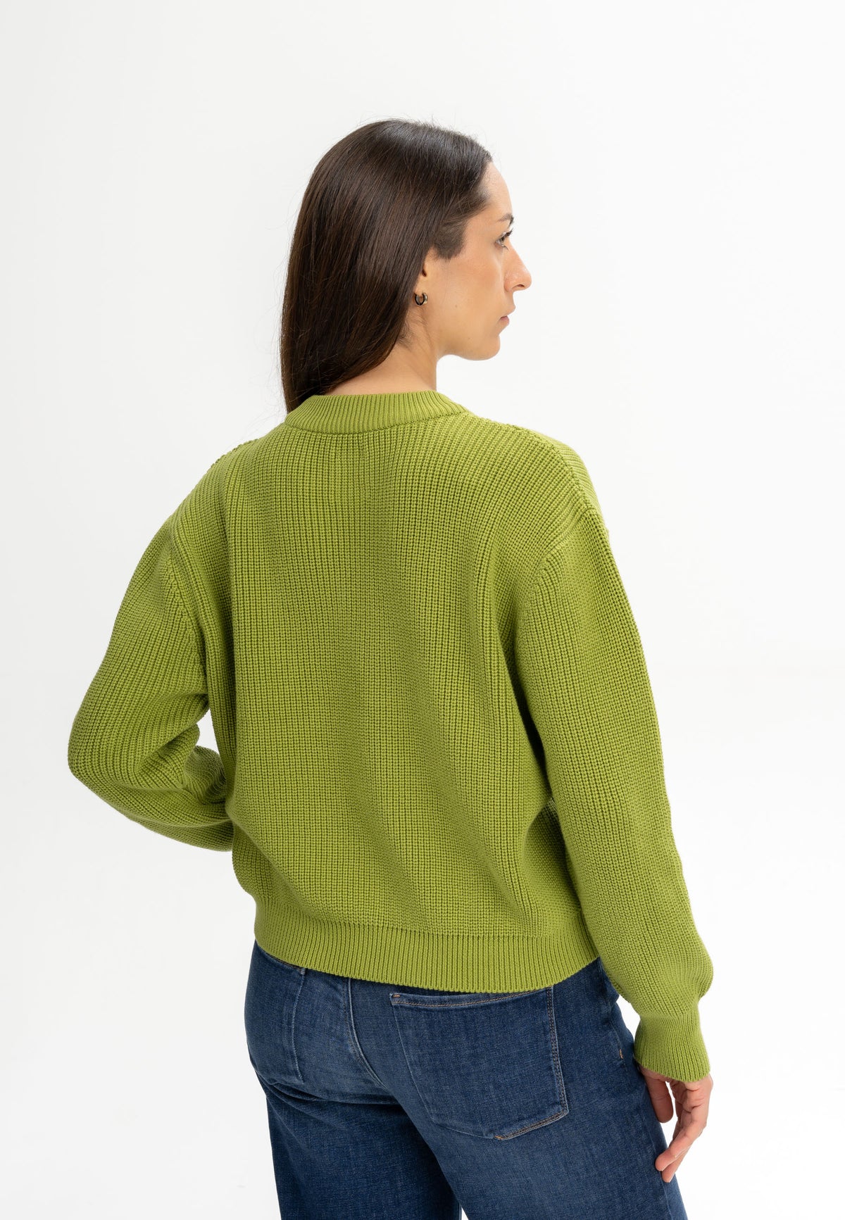 Maglione girocollo a costine in 100% caldo cotone organico