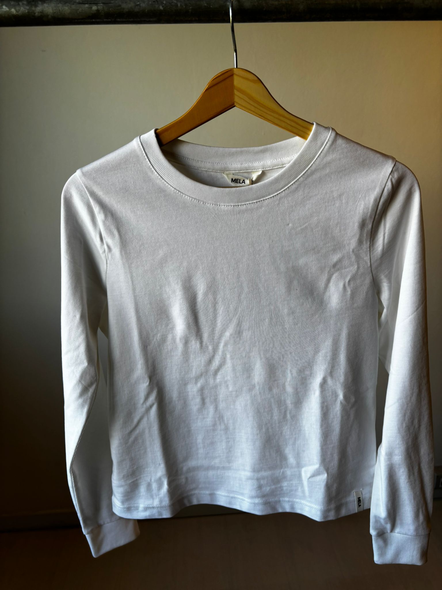 Maglia maniche lunghe con polsini in cotone organico pensante bianca