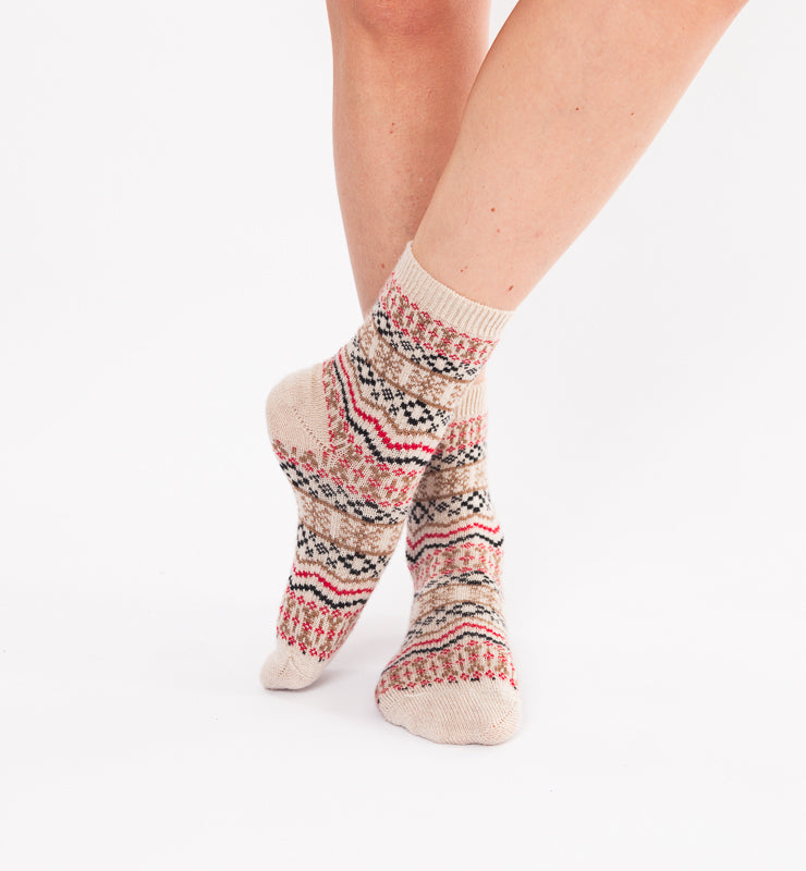 Calzini in lana merino naturali fantasia nordica