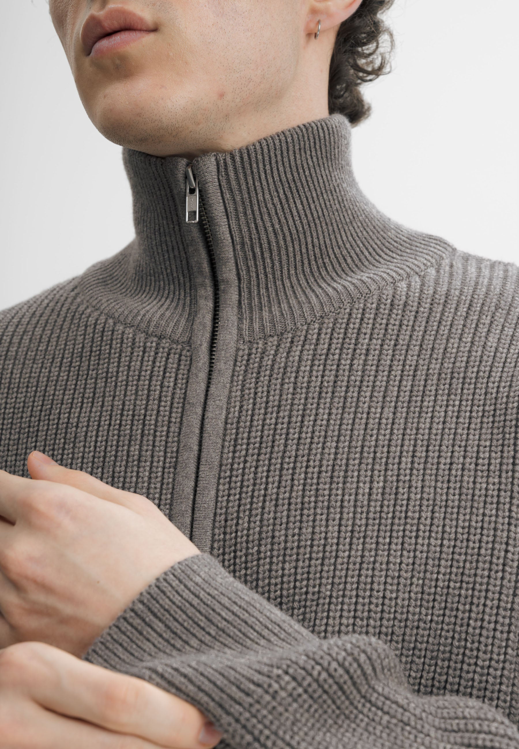 Giacca uomo in Cotone Biologico GOTS – Rib Knit con Zip