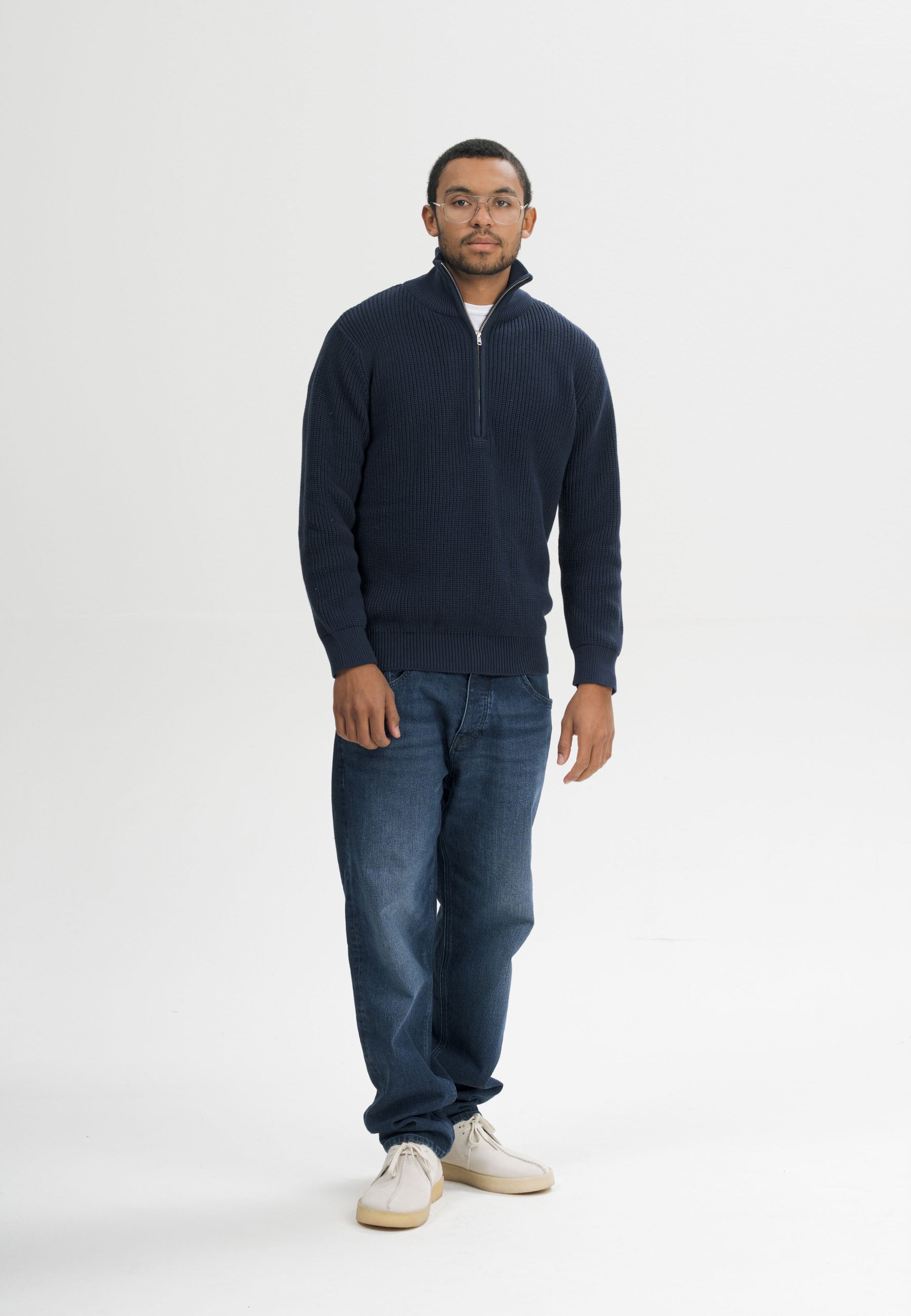 Maglione Uomo in Cotone Biologico GOTS – Collo Alto e Zip