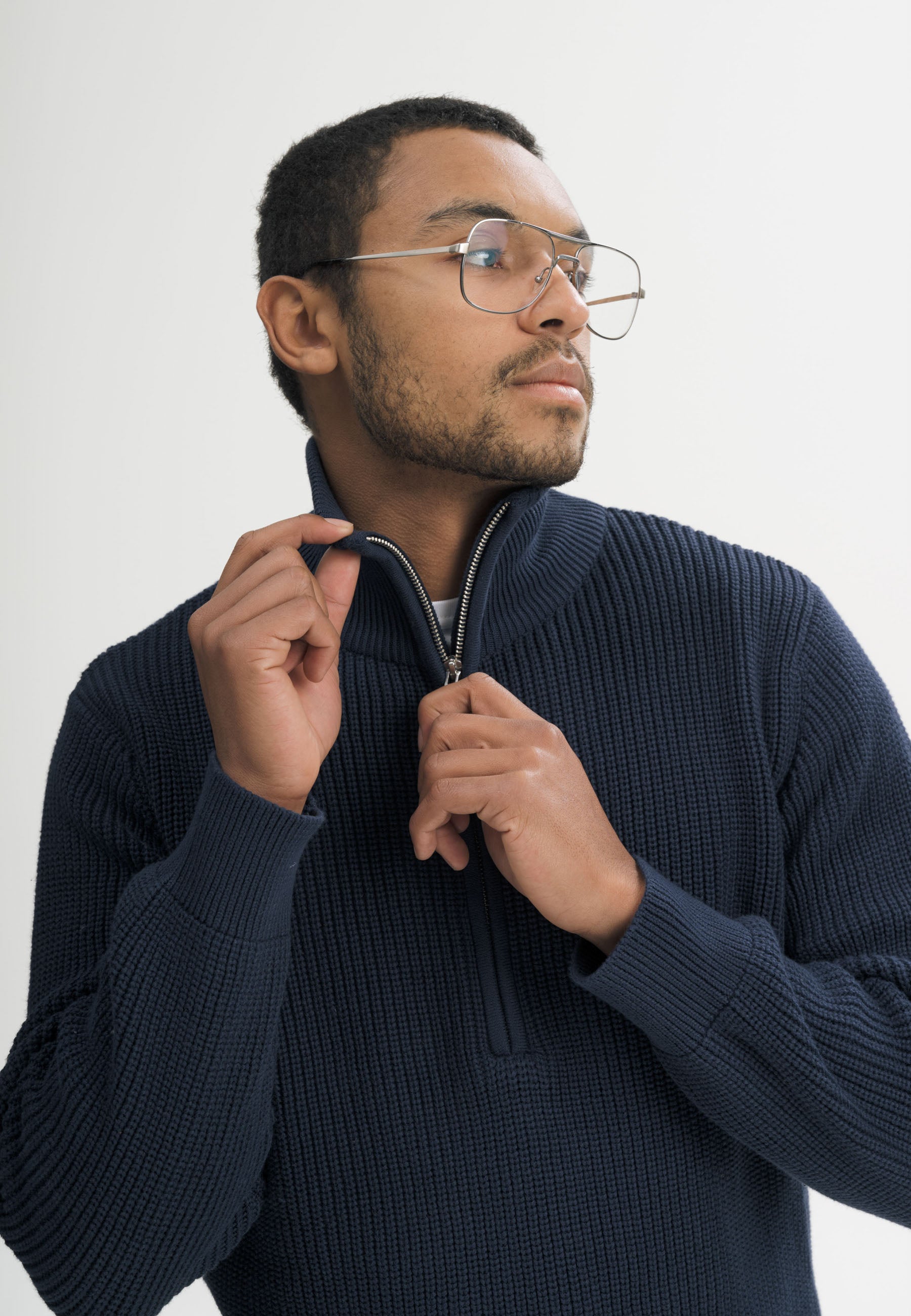 Maglione Uomo in Cotone Biologico GOTS – Collo Alto e Zip